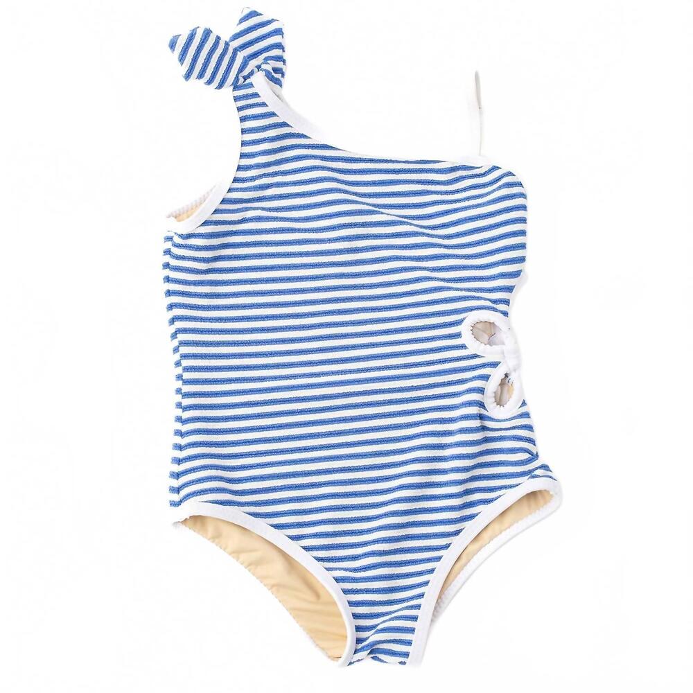 NEW SHADE CRITTERS girl's daisy cut out colbalt stripe swimsuit in cobalt